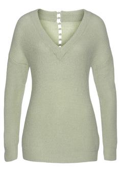 Lascana V-Ausschnitt-Pullover Strickpullover Damen grau-meliert