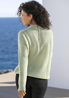 Rückansicht von Lascana V-Ausschnitt-Pullover Strickpullover Damen grau-meliert