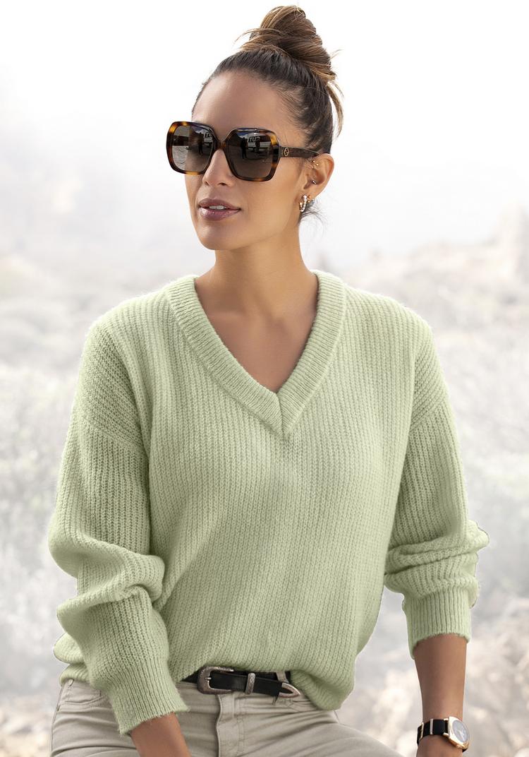 Lascana Lascana V-Ausschnitt-Pullover Strickpullover Damen - grau-meliert - 1 | SportScheck