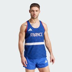 Rückansicht von adidas Team Frankreich Athletisme Singlet Tanktop Herren Semi Lucid Blue