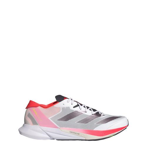 Rückansicht von adidas Adizero Adios 8 Laufschuh Laufschuhe Cloud White / Aurora Met. / Solar Red