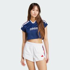 Rückansicht von adidas Tiro Cut 3-Streifen Crop Top T-Shirt Damen Team Navy Blue 2 / White / Better Scarlet