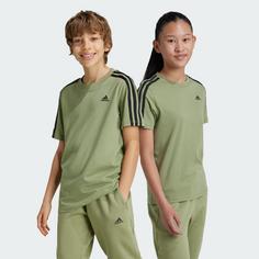 Rückansicht von adidas Essentials 3-Streifen Cotton T-Shirt T-Shirt Kinder Tent Green / Black