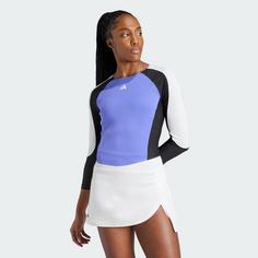 Rückansicht von adidas Tennis Pro HEAT.RDY 3/4-Arm Longsleeve Croptop Damen Cobalt Blue / Black / White