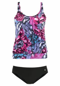 Lascana Oversize-Tankini Bikini Set Damen schwarz-pink