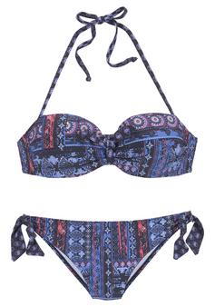 S.OLIVER Bügel-Bandeau-Bikini Bikini Set Damen navy-bedruckt