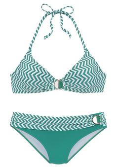 JETTE Triangel-Bikini Bikini Set Damen grün-weiß