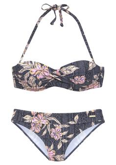 sunseeker Bandeau-Bikini Bikini Set Damen schwarz bedruckt