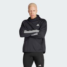 Rückansicht von adidas Own the Run 3-Streifen Hoodie Laufhoodie Herren Black