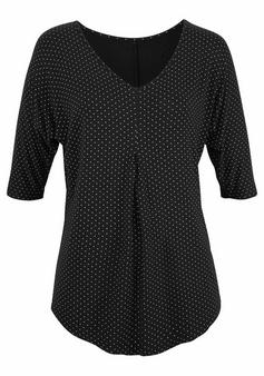 Lascana Kurzarmshirt T-Shirt Damen schwarz-gepunktet