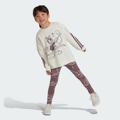 Rückansicht von adidas Disney Minnie und Daisy Jogginganzug Trainingsanzug Kinder Off White / Shadow Fig / Preloved Crimson