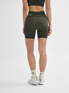 Rückansicht von hummel hmlTE CHRISTEL SEAMLESS SHORTS Funktionsshorts Damen CLIMBING IVY/SEAGRASS MELANGE