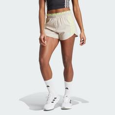 Rückansicht von adidas Own the Run 3-Streifen Shorts Funktionsshorts Damen Wonder Beige / Pulse Lime