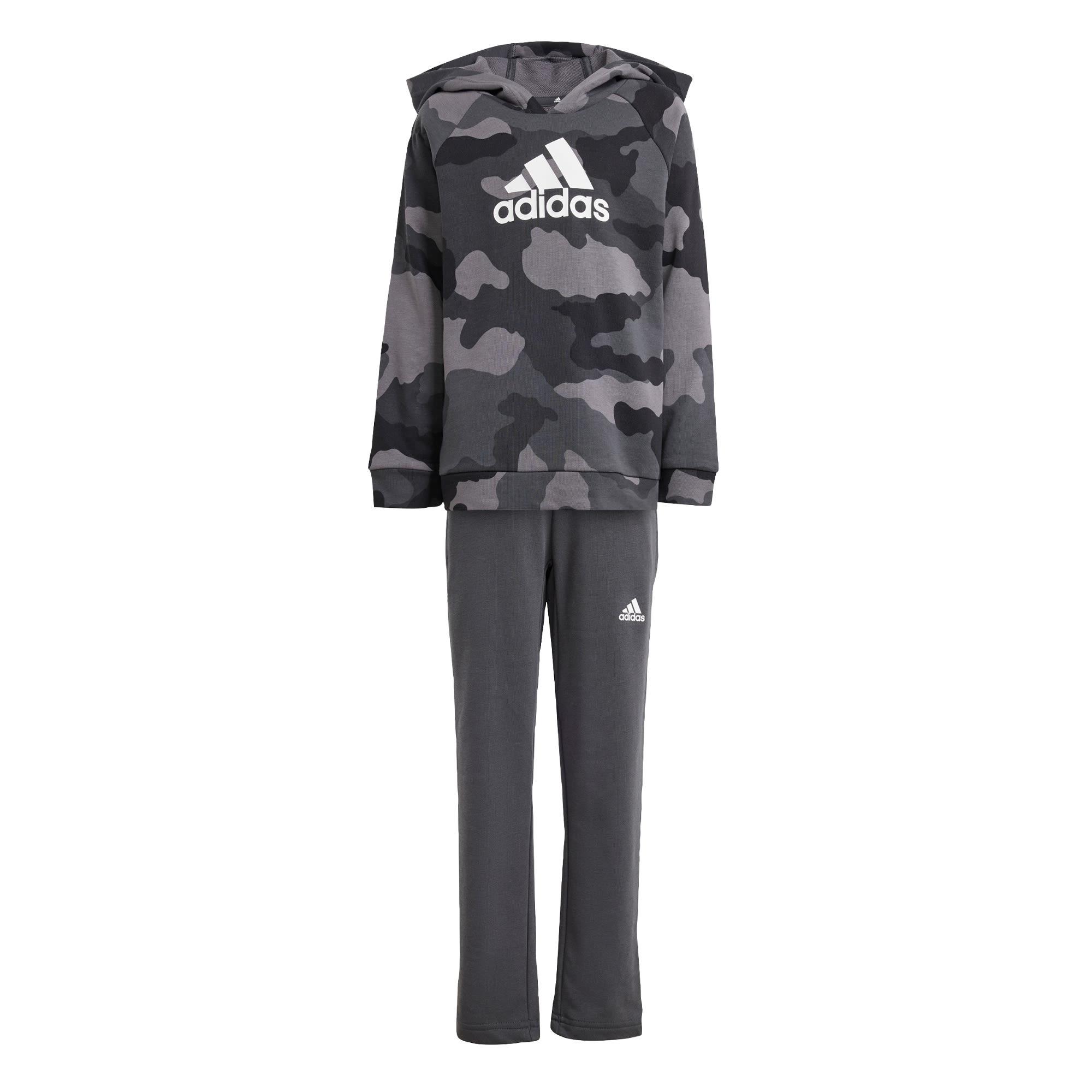 Adidas Essentials Allover Print Kids Hoodie Set Trainingsanzug Kinder Grey Five Black White im Online Shop von SportScheck kaufen