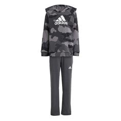 adidas Essentials Allover Print Kids Hoodie-Set Trainingsanzug Kinder Grey Five / Black / White