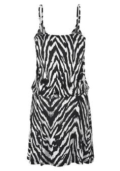 Rückansicht von BEACH TIME Strandkleid Trägerkleid Damen schwarz-weiß-bedruckt