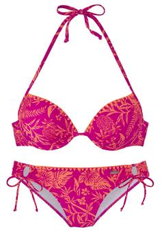 VENICE BEACH Push-Up-Bikini Bikini Set Damen orange-pink bedruckt
