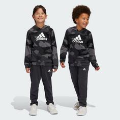 Rückansicht von adidas Essentials Allover Print Kids Hoodie-Set Trainingsanzug Kinder Grey Five / Black / White