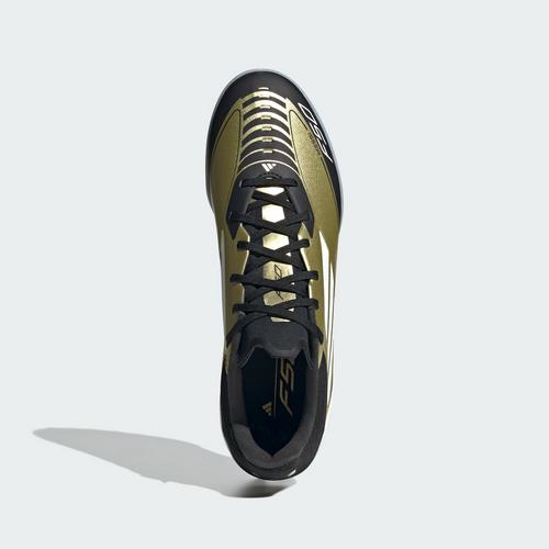 Rückansicht von adidas Messi F50 League TF Fußballschuh Fußballschuhe Herren Gold Metallic / Cloud White / Core Black