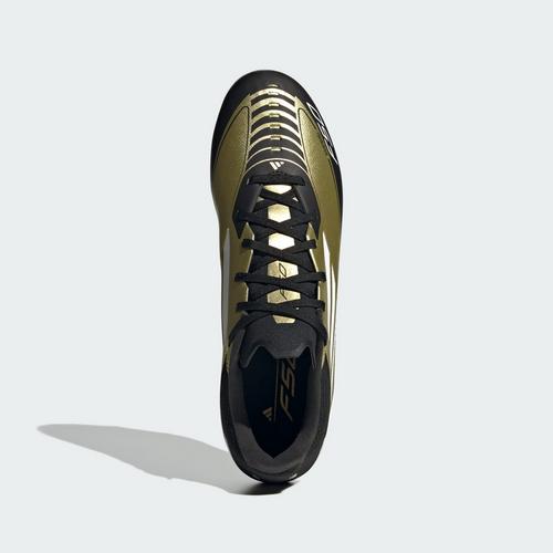 Rückansicht von adidas F50 League Messi FG/MG Fußballschuh Fußballschuhe Gold Metallic / Cloud White / Core Black