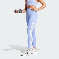 Rückansicht von adidas Optime 3-Streifen Full-Length Leggings Tights Damen Blue Spark