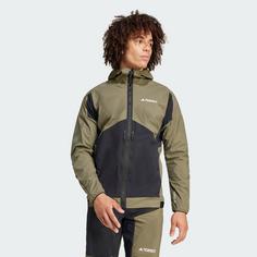 Rückansicht von adidas GORE-TEX Terrex Techrock Softshelljacke Trainingsjacke Herren Olive Strata / Black