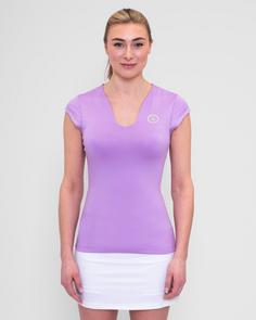 Rückansicht von BIDI BADU Spike V-Neck Tee Tennisshirt Damen lila