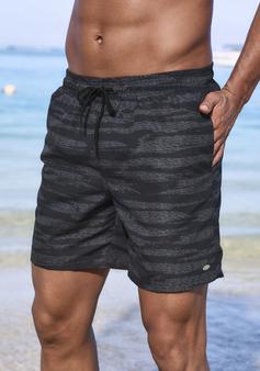 Rückansicht von KangaROOS Badeshorts Badeshorts Herren schwarz bedruckt