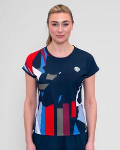 Rückansicht von BIDI BADU New York 2024 Capsleeve Tennisshirt Damen dunkelblau/rot/blau