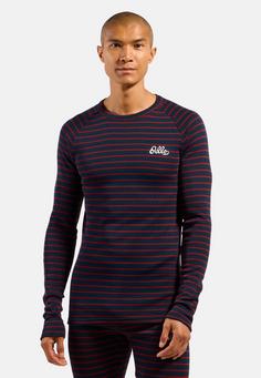 Rückansicht von Odlo ACTIVE WARM ORIGINALS ECO STRIPES Funktionsshirt Herren dark sapphire sundried tomato(21014)