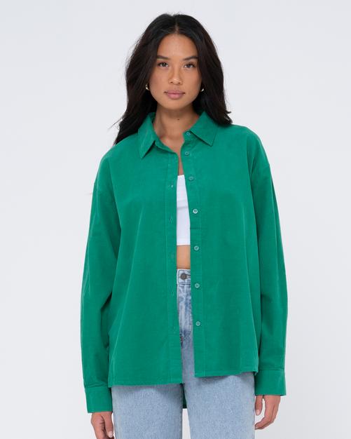 Rückansicht von RUSTY TAMMY CORD SHIRT Langarmbluse Damen Emerald