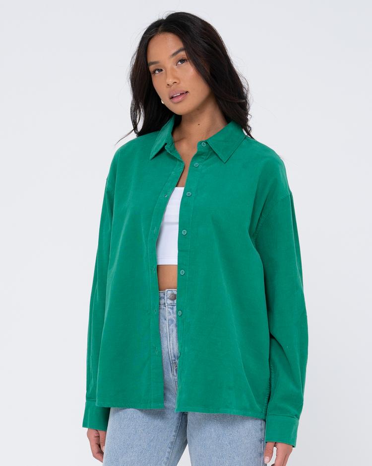RUSTY RUSTY TAMMY CORD SHIRT Langarmbluse Damen - Emerald - 2 | SportScheck