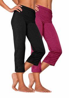 Rückansicht von Vivance active Caprihose Caprihose Damen schwarz himbeere