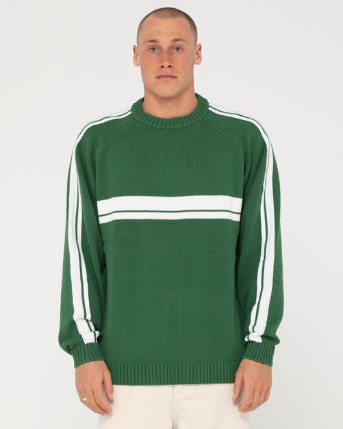 Rückansicht von RUSTY White LINES KNIT SWEATER Strickpullover Herren Fairway Green