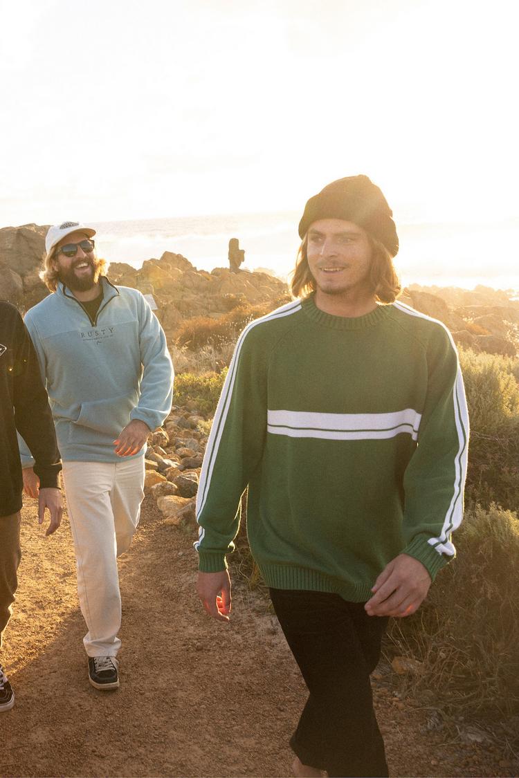 RUSTY RUSTY White LINES KNIT SWEATER Strickpullover Herren - Fairway Green - 7 | SportScheck