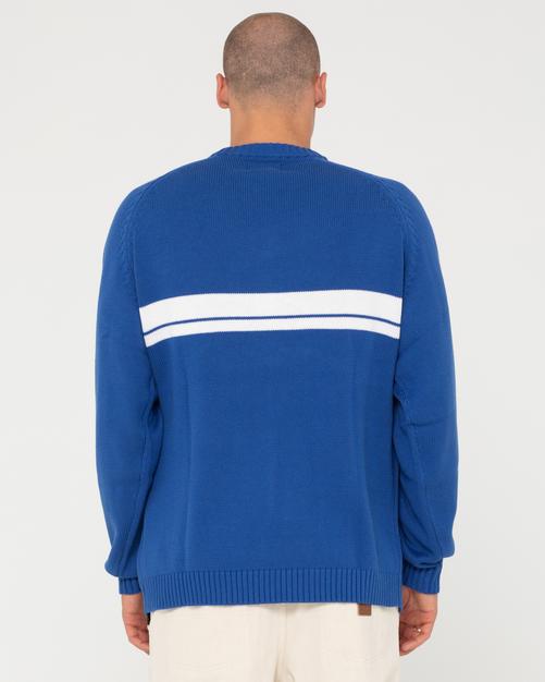 Rückansicht von RUSTY White LINES KNIT SWEATER Strickpullover Herren Sodalite Blue