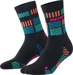 CEP MID CUT THE RUN LIMITED KOMPRESSION Laufsocken Damen black/neon pink