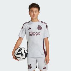 Rückansicht von adidas Ajax 24/25 Kids Ausweichtrikot Fußballtrikot Kinder Clear Grey