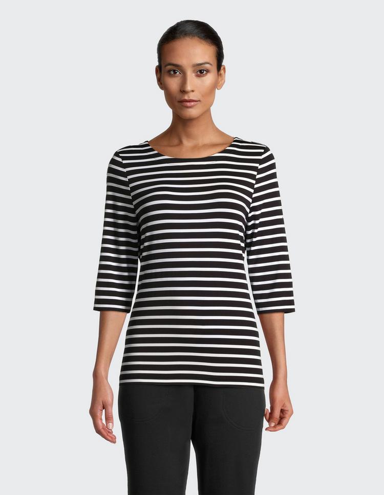 JOY sportswear JOY sportswear CARINA T-Shirt Damen - white/black stripes - 0 | SportScheck