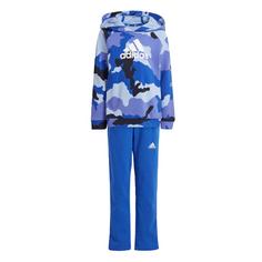 adidas Essentials Allover Print Kids Hoodie-Set Trainingsanzug Kinder Semi Cobalt Blue / Semi Lucid Blue / White