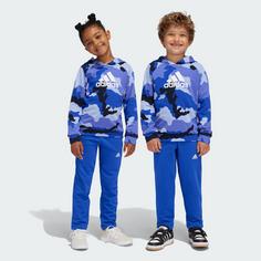 Rückansicht von adidas Essentials Allover Print Kids Hoodie-Set Trainingsanzug Kinder Semi Cobalt Blue / Semi Lucid Blue / White