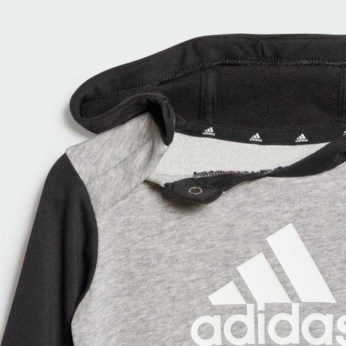 Rückansicht von adidas Essentials Colorblock Kids Jogginganzug Trainingsanzug Kinder Black / Medium Grey Heather