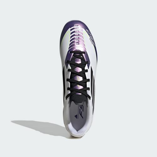 Rückansicht von adidas F50 League Messi FG/MG Fußballschuh Fußballschuhe Cloud White / Core Black / Purple