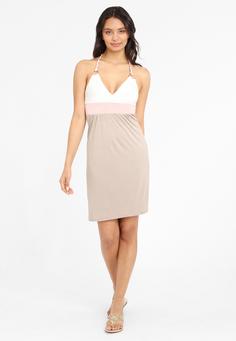 Rückansicht von BEACH TIME Strandkleid Trägerkleid Damen creme-taupe-rose