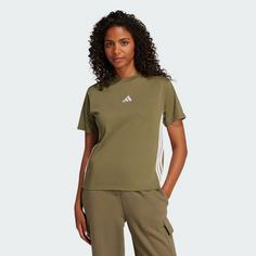 Rückansicht von adidas Essentials 3-Streifen Cotton T-Shirt Langarmshirt Damen Olive Strata / White