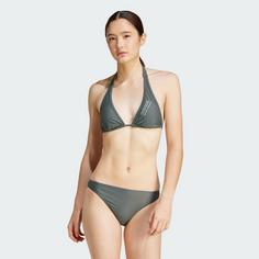 Rückansicht von adidas Neckholder Bikini Bikini Set Damen Legend Ivy / Silver Green