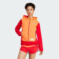 Rückansicht von adidas New York City Jacke Laufjacke Damen Better Scarlet / Semi Flash Aqua / App Solar Red