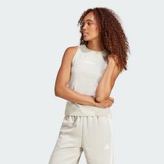 Rückansicht von adidas Essentials Linear Slim Cotton Tanktop Langarmshirt Damen Beige / White