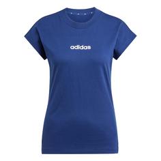 adidas Essentials Linear Cotton T-Shirt Langarmshirt Damen Dark Blue / White