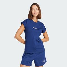 Rückansicht von adidas Essentials Linear Cotton T-Shirt Langarmshirt Damen Dark Blue / White